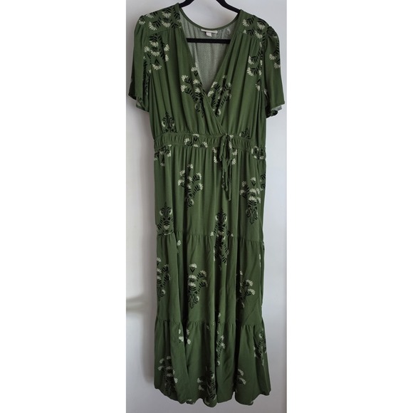 Knox Rose Dresses & Skirts - Knox Rose Maxi Dress Women's L Green Floral Short Sleeve Boho Long Gown